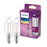 Philips LED Classic E14 Lampe, 25 W, Kerzenform, klar, warmweiß, Doppelpack