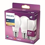 Philips LED Classic E27 Lampe, 40 W, Tropfenform, matt, warmweiß, 2er Pack