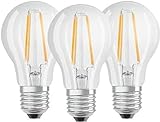 Osram Lamps LED Base Classic A Lampe, in Kolbenform mit E27-Sockel, nicht dimmbar, Ersetzt 60 Watt, Filamentstil Klar, Warmweiß - 2700 Kelvin, 3 Stück (1er Pack)