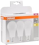 Osram LED Base Classic A Lampe, in Kolbenform mit E27-Sockel, nicht dimmbar, Ersetzt 100 Watt, Matt, Warmweiß - 2700 Kelvin, 3 Stück (1er Pack)