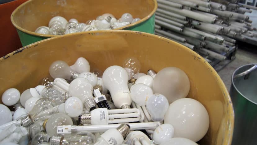 Sammelbehälter für alte Lampen auf dem Recyclinghof