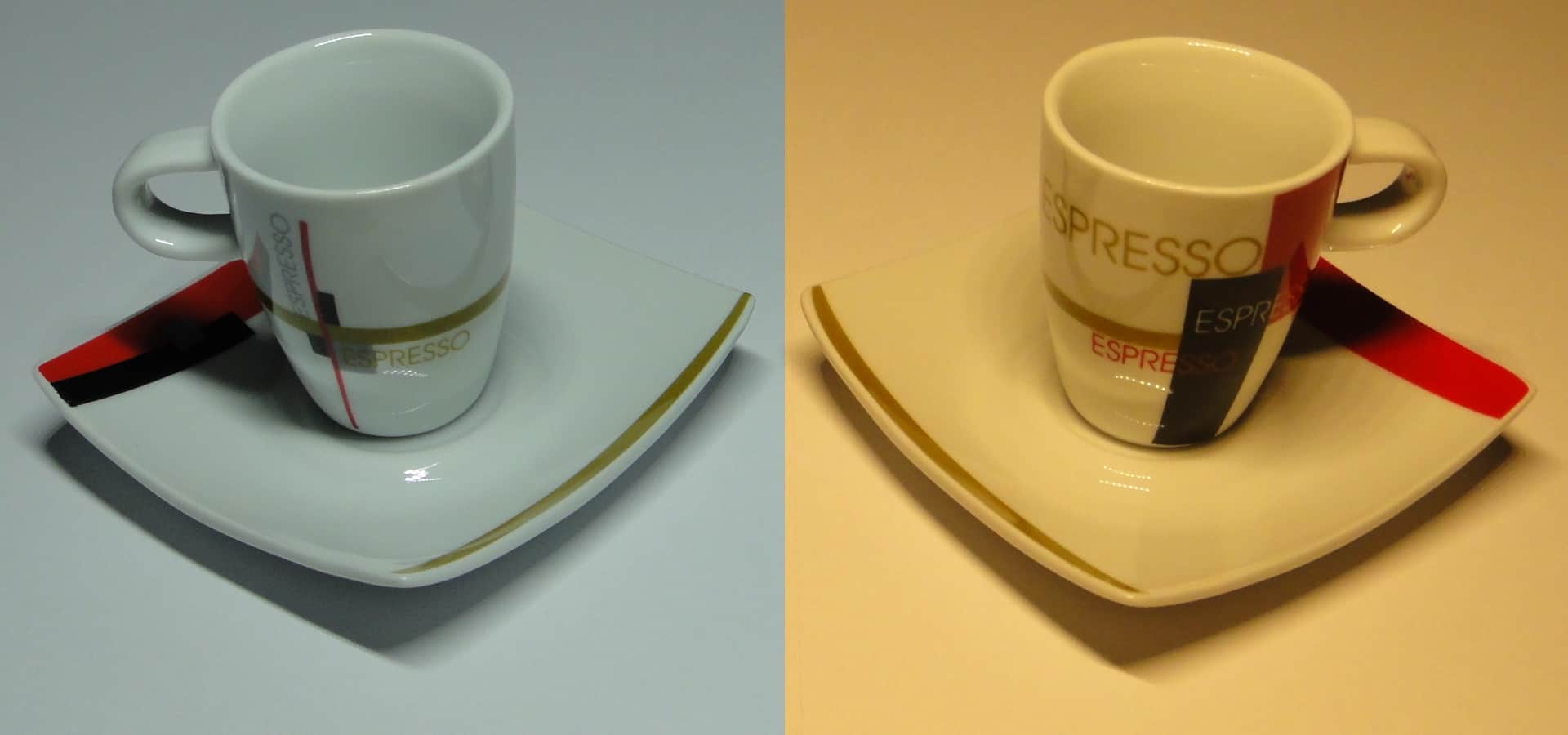 Tasse bei unterschiedlicher Farbtemperatur
